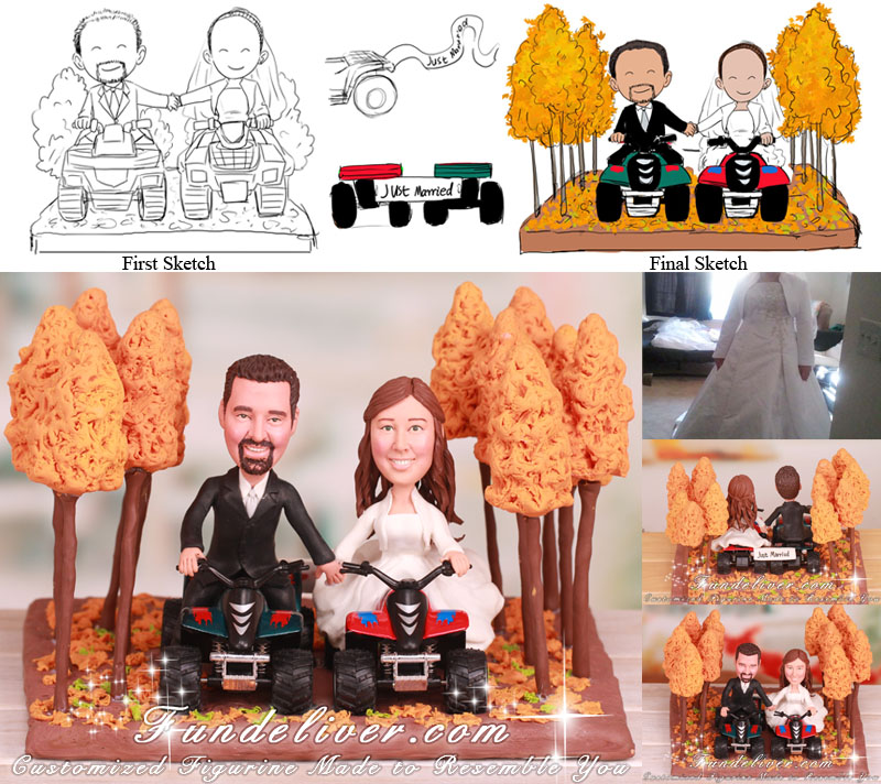 Four Wheelers Dirt Trail Riding in Woods Wedding Cake Toppers
